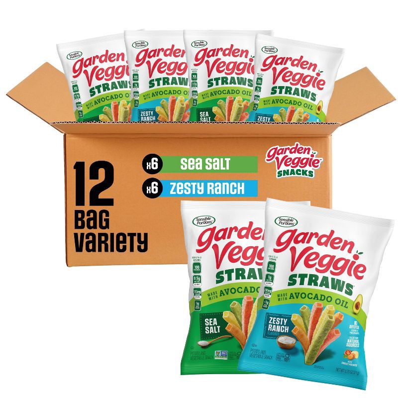 slide 1 of 12, Sensible Portions Garden Veggie Sea Salt & Ranch Straws with Avocado Oil - 9oz/12ct, 12 ct; 9 oz