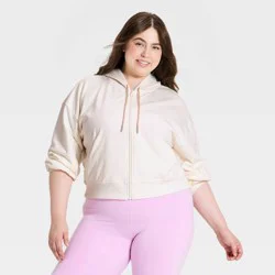 Women's French Terry Full Zip Sweatshirt - All In Motion™ Cream XXL