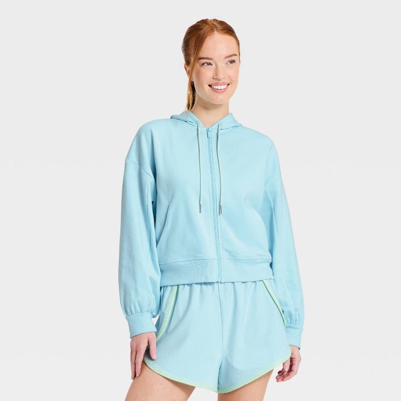 slide 1 of 5, Women's French Terry Full Zip Sweatshirt - All In Motion™ Light Blue XXL, 1 ct