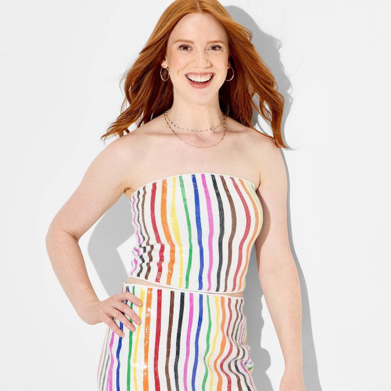 slide 1 of 4, Pride Adult Sequin Tube Top - White M, 1 ct