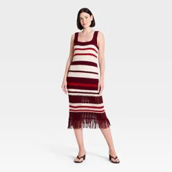 Women's Bodycon Midi Fringe Sweater Dress - A New Day™ Burgundy Striped M