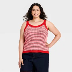 Women's Plus Square Neck Sweater Tank - Ava & Viv™ Red Striped 2X
