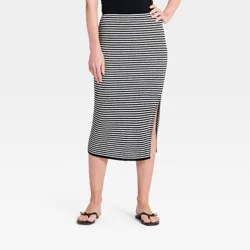 Women's Sweater Midi Skirt - A New Day™ Black/White Striped L