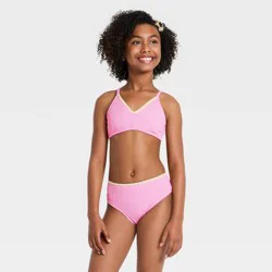 Girls' 2pc Pool Party Solid Bikini Set - art class™ Pink XS