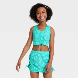 Girls' 2pc Tropic Sunrise Cover-Up - art class™ Aqua Blue L