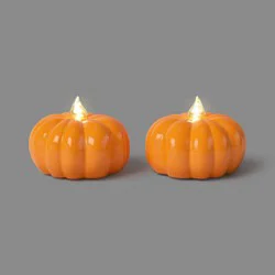 2pk 1.5" LED Tea Lights with Timer Halloween Decorative Prop Orange - Hyde and EEK! Boutique™