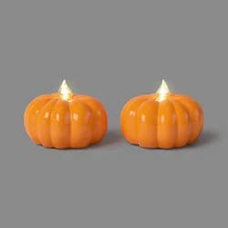 2pk 1.5" LED Tea Lights with Timer Halloween Decorative Prop Orange - Hyde and EEK! Boutique™