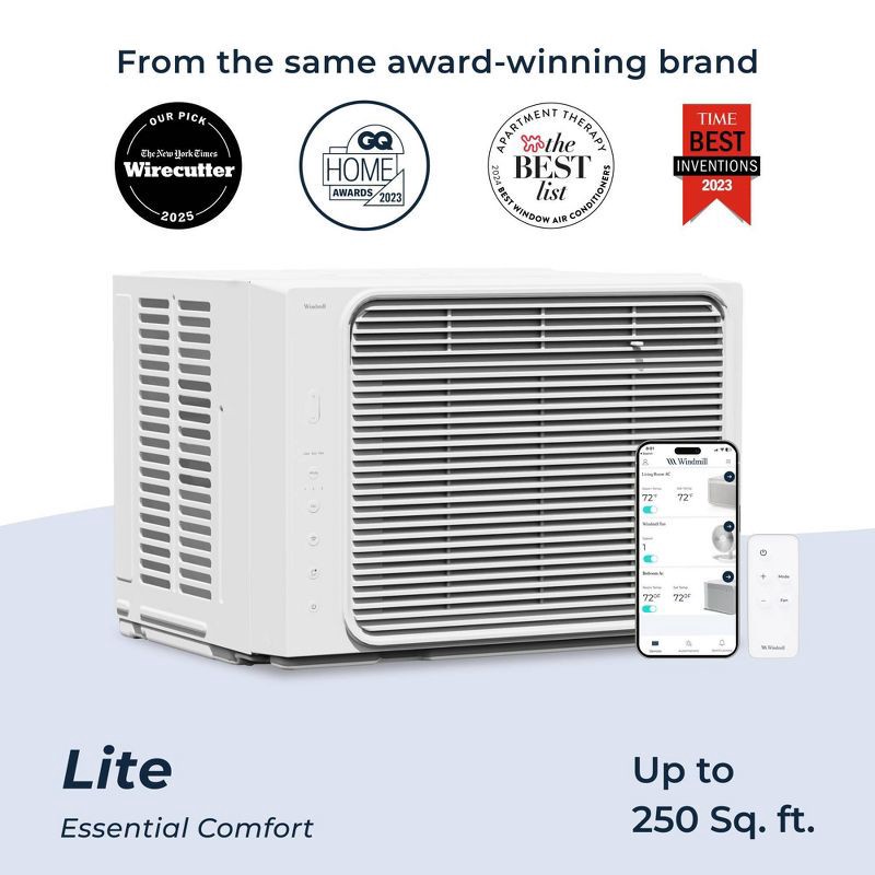 slide 1 of 12, Windmill Air Lite Series 6000 BTU Window Air Conditioner with Quiet Smart AC Unit for Small Rooms and Bedrooms up to 250 sq ft White, 1 ct