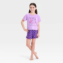 Girls' KPop Demon Hunters 2pc T-Shirt and Shorts Pajama Set - Purple M