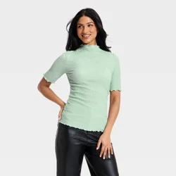 Women's Short Sleeve Mock Neck Textured Top - A New Day™ Light Green S