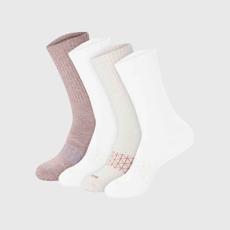 slide 1 of 8, Hanes Men's 4pk Crew Socks Pack, Absolute Comfort, Cushioned Performance Socks for Men, Beige/White 6-12, 4 ct