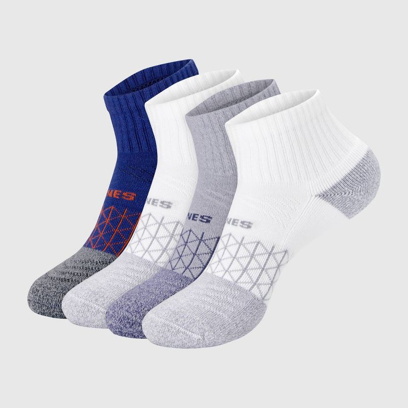 slide 1 of 8, Hanes Men's 4pk Ankle Socks Pack, Absolute Comfort Cushioned Quarter Socks, Moisture-Wicking, Blue/White/Grey 6-12, 4 ct