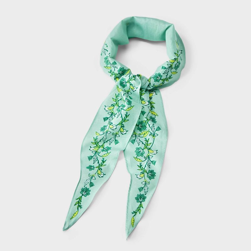 slide 1 of 4, Cotton Triangle Scarf Floral Detail - Universal Thread™ Green, 1 ct