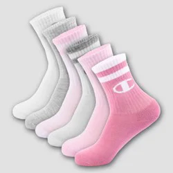 Champion Girls' 6pk Crew Socks - Pink M