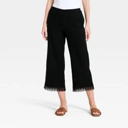 Women's Lace Trim Pull-On Pants - A New Day™ Black XS