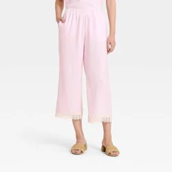 Women's Lace Trim Pull-On Pants - A New Day™ Pink M