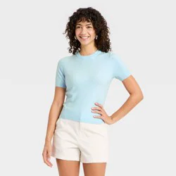 Women's Short Sleeve Crewneck Sweater - A New Day™ Blue M