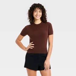 Women's Short Sleeve Crewneck Sweater - A New Day™ Brown S