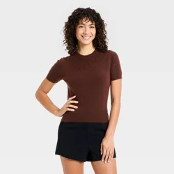 Women's Short Sleeve Crewneck Sweater - A New Day™ Brown XL