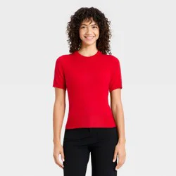 Women's Short Sleeve Crewneck Sweater - A New Day™ Red S