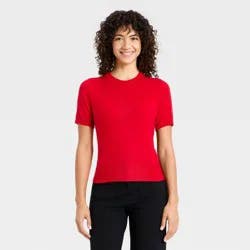 Women's Short Sleeve Crewneck Sweater - A New Day™ Red L