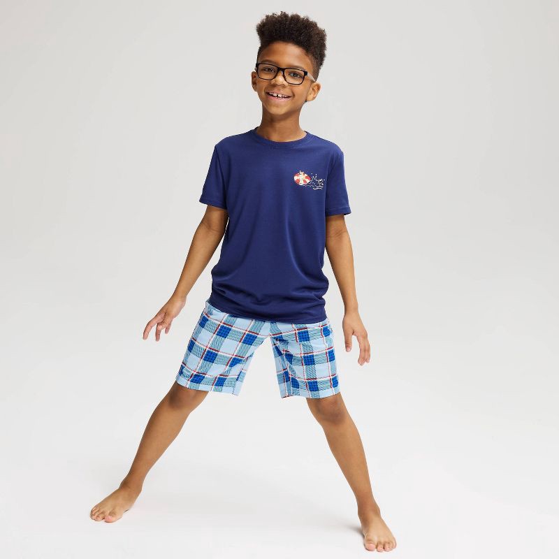 slide 1 of 4, Boys' 2pc Printed T-Shirt and Shorts Pajama Set - Cat & Jack™ Navy Blue S, 2 ct