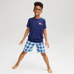 Boys' 2pc Printed T-Shirt and Shorts Pajama Set - Cat & Jack™ Navy Blue S