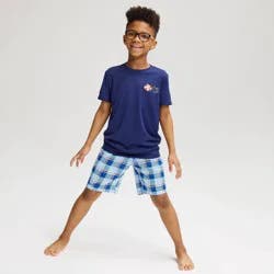 Boys' 2pc Printed T-Shirt and Shorts Pajama Set - Cat & Jack™ Navy Blue L