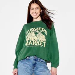 Special Thanks Women's Farmers Market Graphic Pullover Sweatshirt - Fern Green L