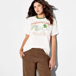 Women's Winnie The Pooh Honey Farm Oversized Short Sleeve Graphic T-Shirt - White S