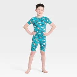 Boys' 2pc Shark Print Tight Fit Knit Shark Pajama Set - Cat & Jack™ Blue 4