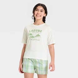 Girls' Oversized Laguna Beach Graphic Pajama Top - art class™ White S