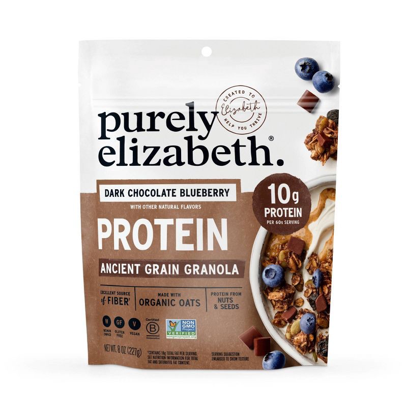 slide 1 of 6, purely elizabeth. Dark Chocolate and Blueberries Protein Granola - 8oz, 8 oz