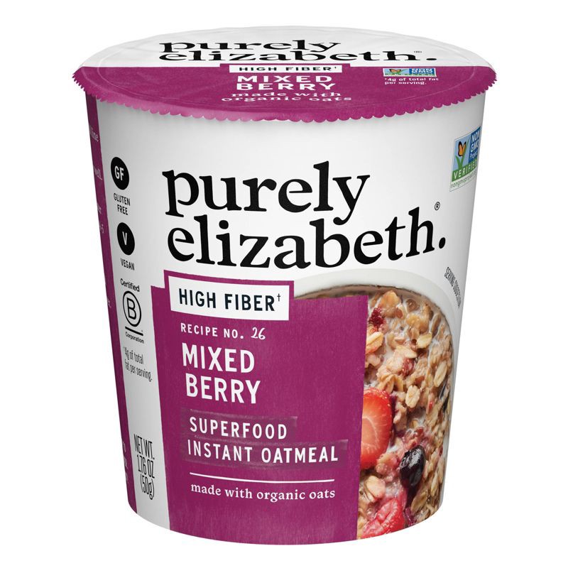 slide 1 of 7, purely elizabeth. Gluten Free Mixed Berry Prebiotic Fiber Oatmeal Cup - 2oz, 2 oz