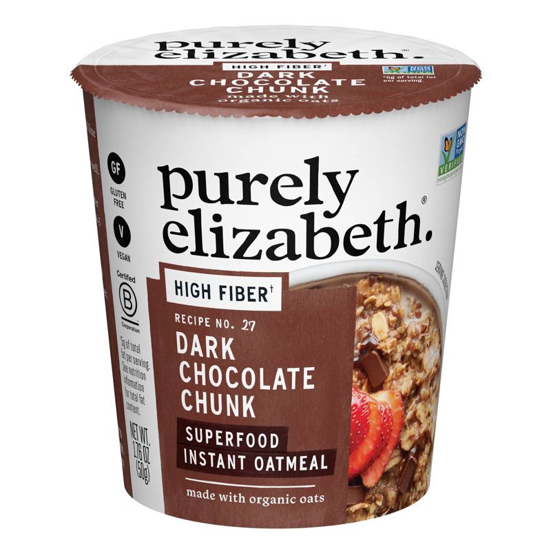 slide 1 of 7, purely elizabeth. Gluten Free Double Chocolate Prebiotic Fiber Oatmeal Cup - 2oz, 2 oz