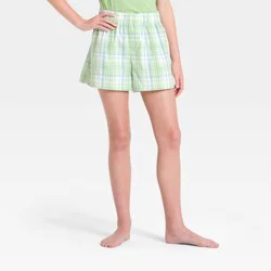 Girls' Woven Plaid Boxer Pajama Shorts - art class™ Blue/Green XL