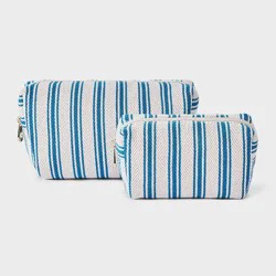 Striped Linen Cosmetic Pouch 2pc Set - Universal Thread™ Blue