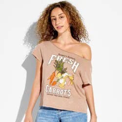 Disney Women's Rabbit Off The Shoulder Graphic T-Shirt - Light Brown XL