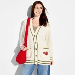 33 Degrees Women's Tomato Graphic Cardigan Sweater - Cream S