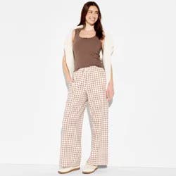 Grayson Threads Women's Wide Leg Graphic Pants - Brown Gingham M