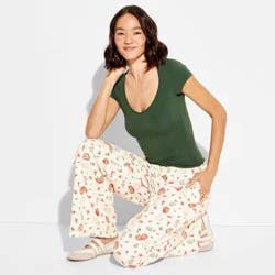 Women's Winnie The Pooh Wide Leg Graphic Pants - Cream XXS