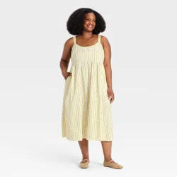 Women's Midi Empire Waist Dress - Ava & Viv™ Yellow Pinstripe 2X