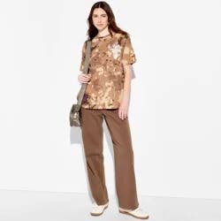 Mighty Fine Women's Van Gogh Camo OS Short Sleeve Graphic T-Shirt - Assorted Brown Floral M