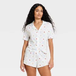 Women's Notch Collar Shirt and Shorts Pajama Set - Wild Fable™ White S