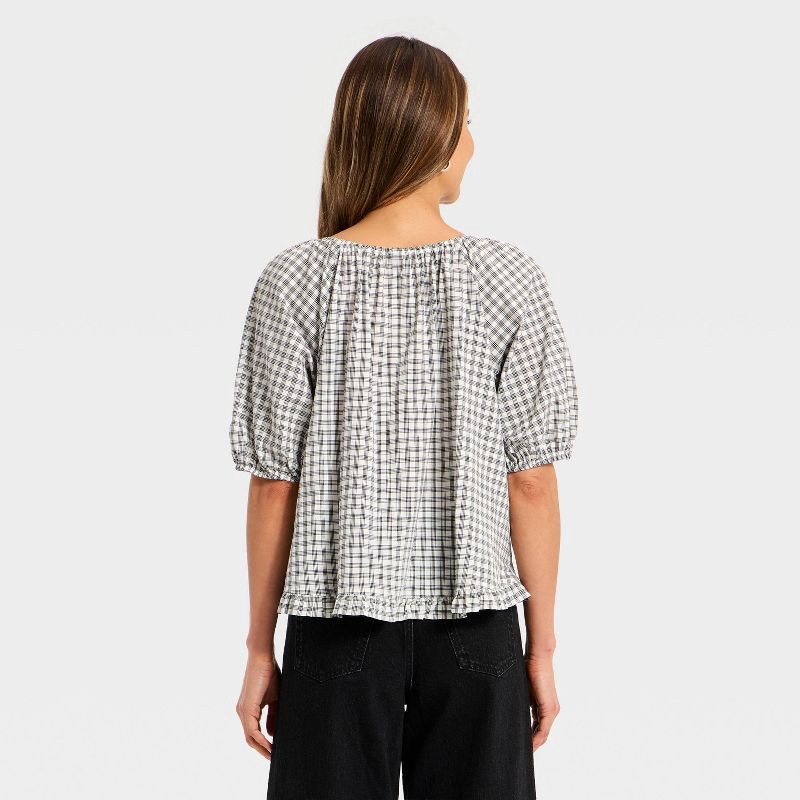 slide 2 of 3, Women's Puff Short Sleeve Button-Up Peasant Top - Universal Thread™ Gray Plaid M, 1 ct