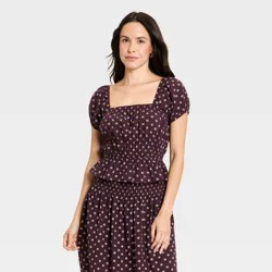 Women's Short Sleeve Printed Blouse - Universal Thread™ Purple Floral M