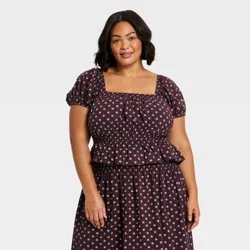 Women's Short Sleeve Printed Blouse - Universal Thread™ Purple Floral XXL