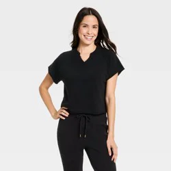 Women's Short Sleeve Leisure Split Neck T-Shirt - Universal Thread™ Black XS