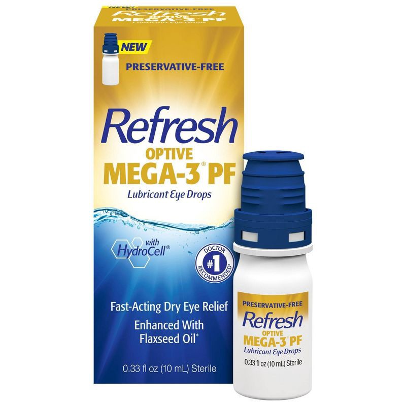 slide 1 of 3, Refresh Optive Mega -3 PF Lubricant Eye Drops Preservative-Free Artificial Tears - 0.33 fl oz (10mL), 0.33 fl oz, 10 ml