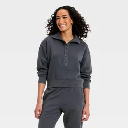 Women's Button-Front Sweatshirt - Universal Thread™ Charcoal Gray L